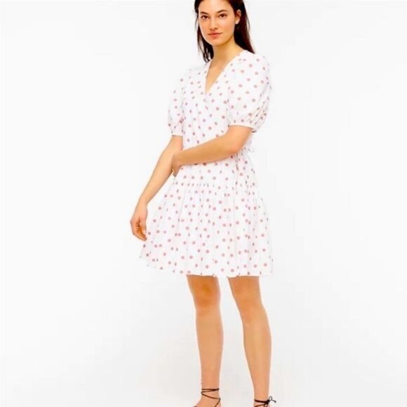 J. Crew Polka Dot Dress Medium White Red Wrap - Picture 1 of 12